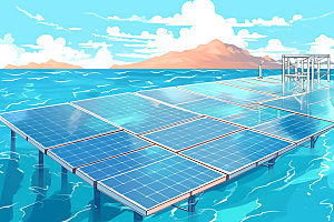 太阳能发电太阳能光板环保扁平风插画