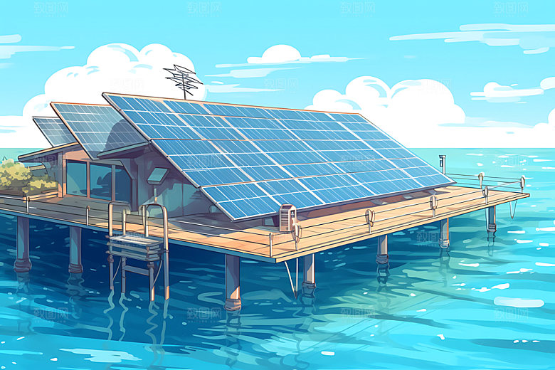 太阳能发电环保光伏发电扁平风插画