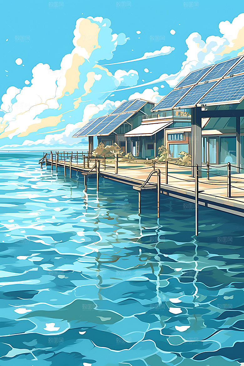 太阳能发电环保清洁能源扁平风插画