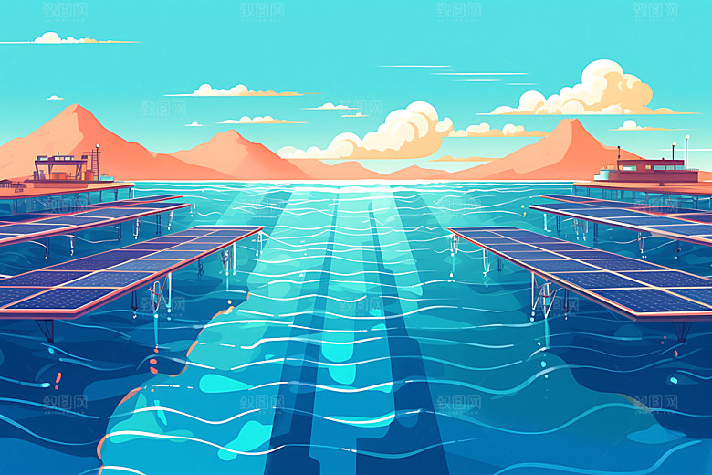 太阳能发电清洁能源环保扁平风插画