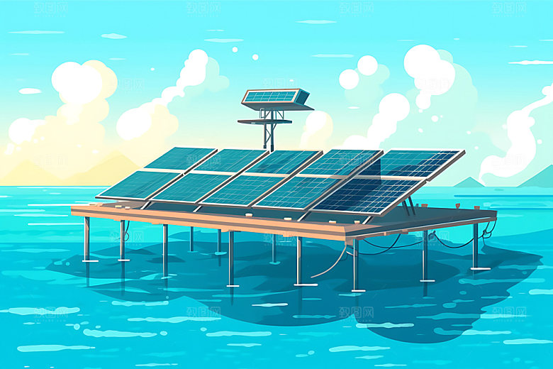 太阳能发电太阳能光板清洁能源扁平风插画