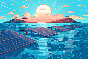 太阳能发电清洁能源彩色扁平风插画