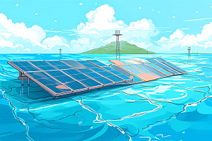 太阳能发电环保彩色扁平风插画