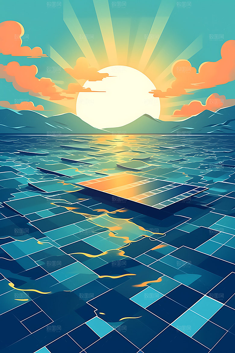 太阳能发电太阳能光板彩色扁平风插画