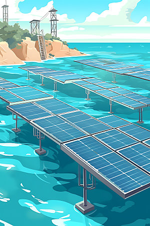 太阳能发电太阳能光板彩色扁平风插画