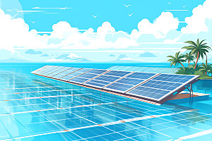 太阳能发电太阳能光板清洁能源扁平风插画