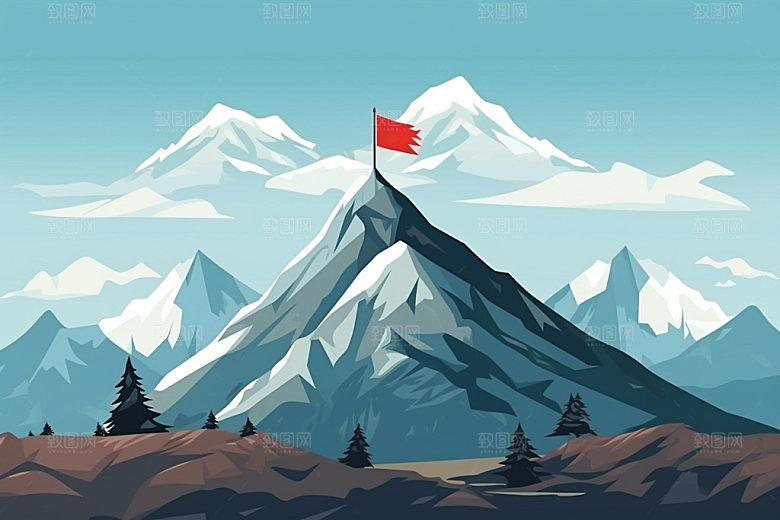 山顶红旗登山团建元素