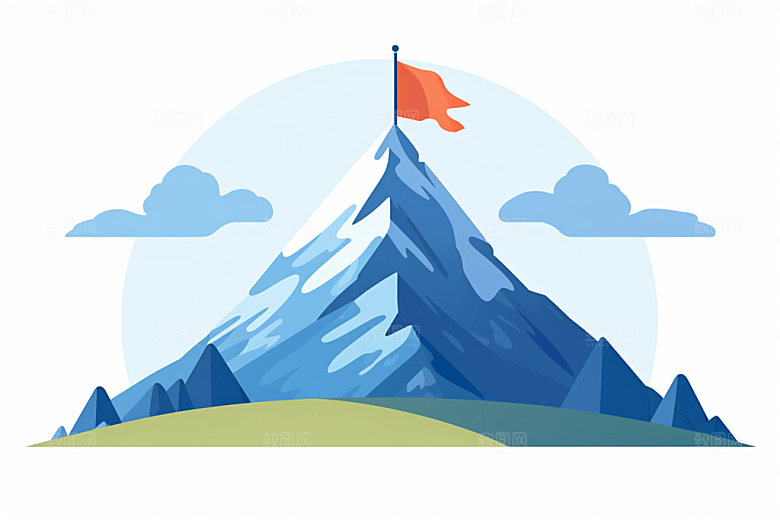 山顶红旗插画登山元素