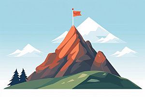 山顶红旗插画登山元素