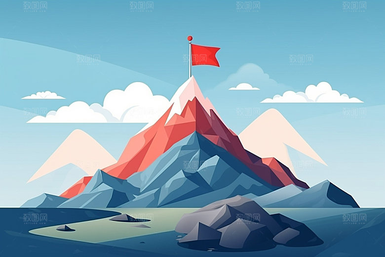 山顶红旗团队插画元素