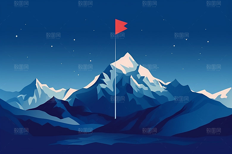 山顶红旗团建插画元素