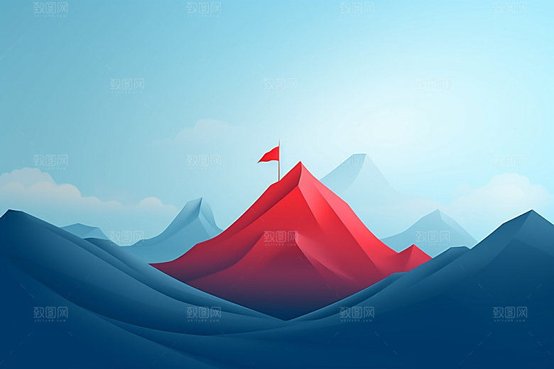 山顶红旗团队插画元素