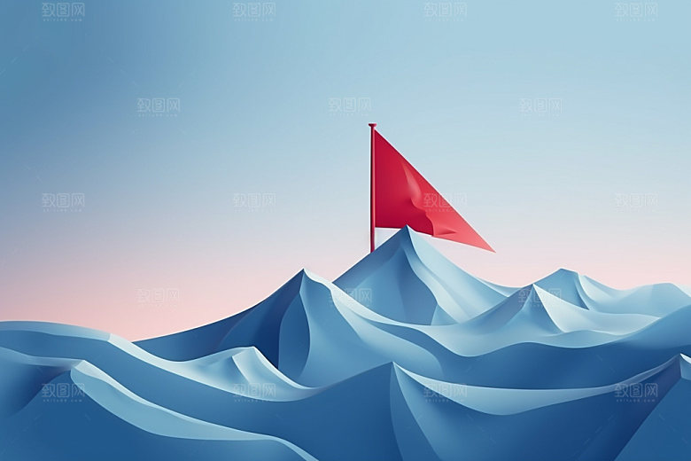 山顶红旗插画活动元素
