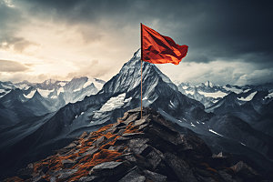 山顶红旗目标登山元素