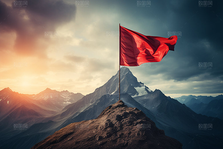 山顶红旗团队登山元素
