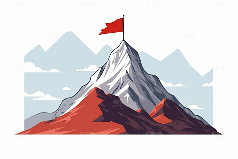 山顶红旗插画目标元素