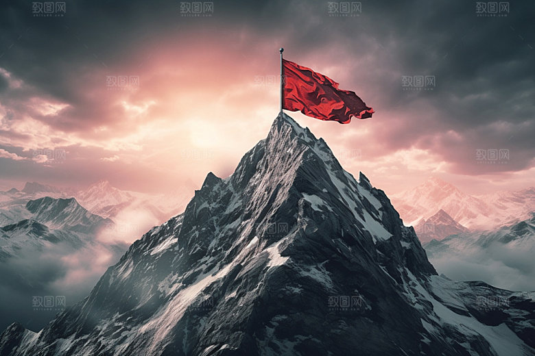 山顶红旗登高目标元素