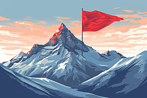 山顶红旗登山目标元素