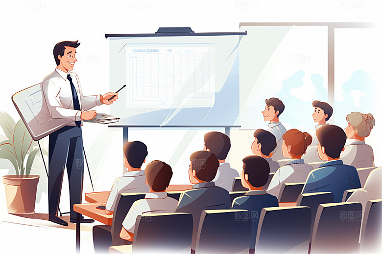 老师上课学校校园扁平风插画