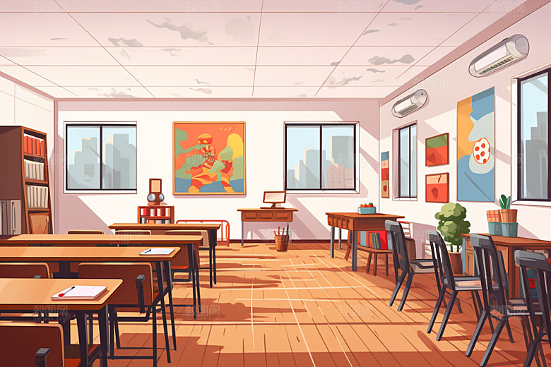 老师上课学校形象扁平风插画