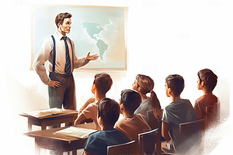 老师上课学校培训扁平风插画