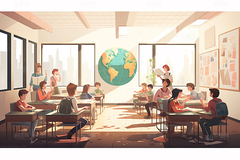 老师上课校园学习扁平风插画
