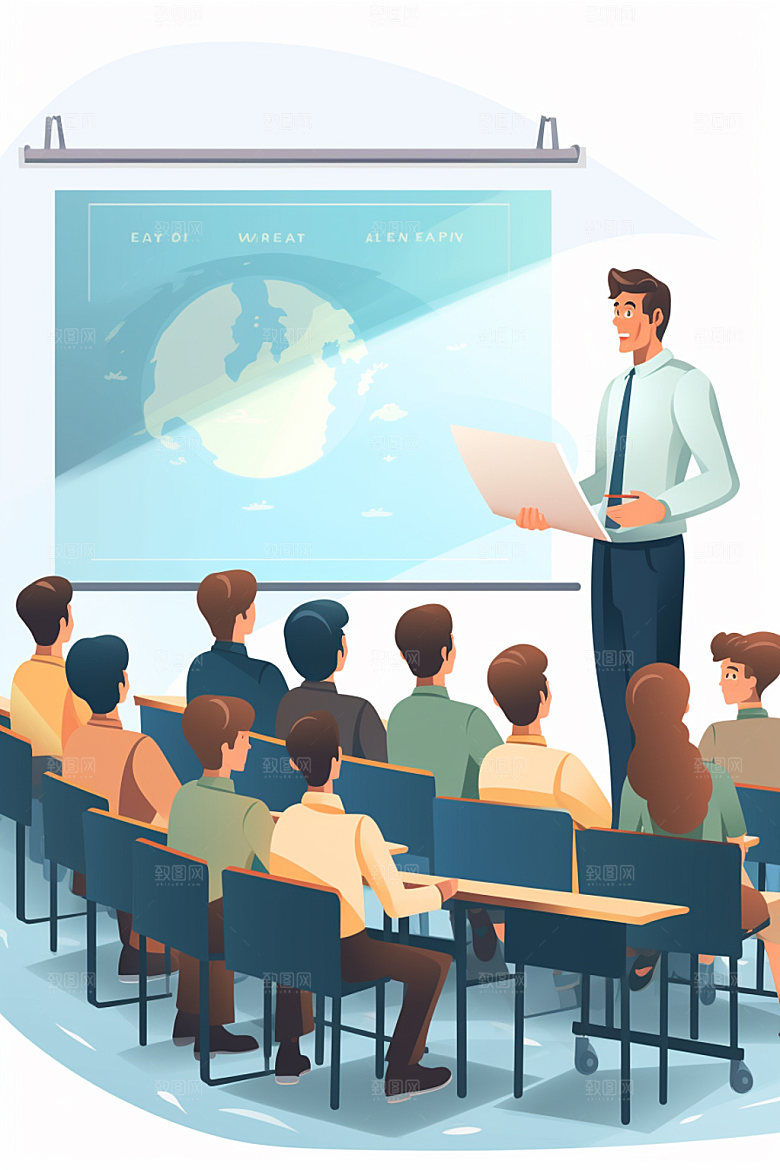 老师上课教学学校扁平风插画