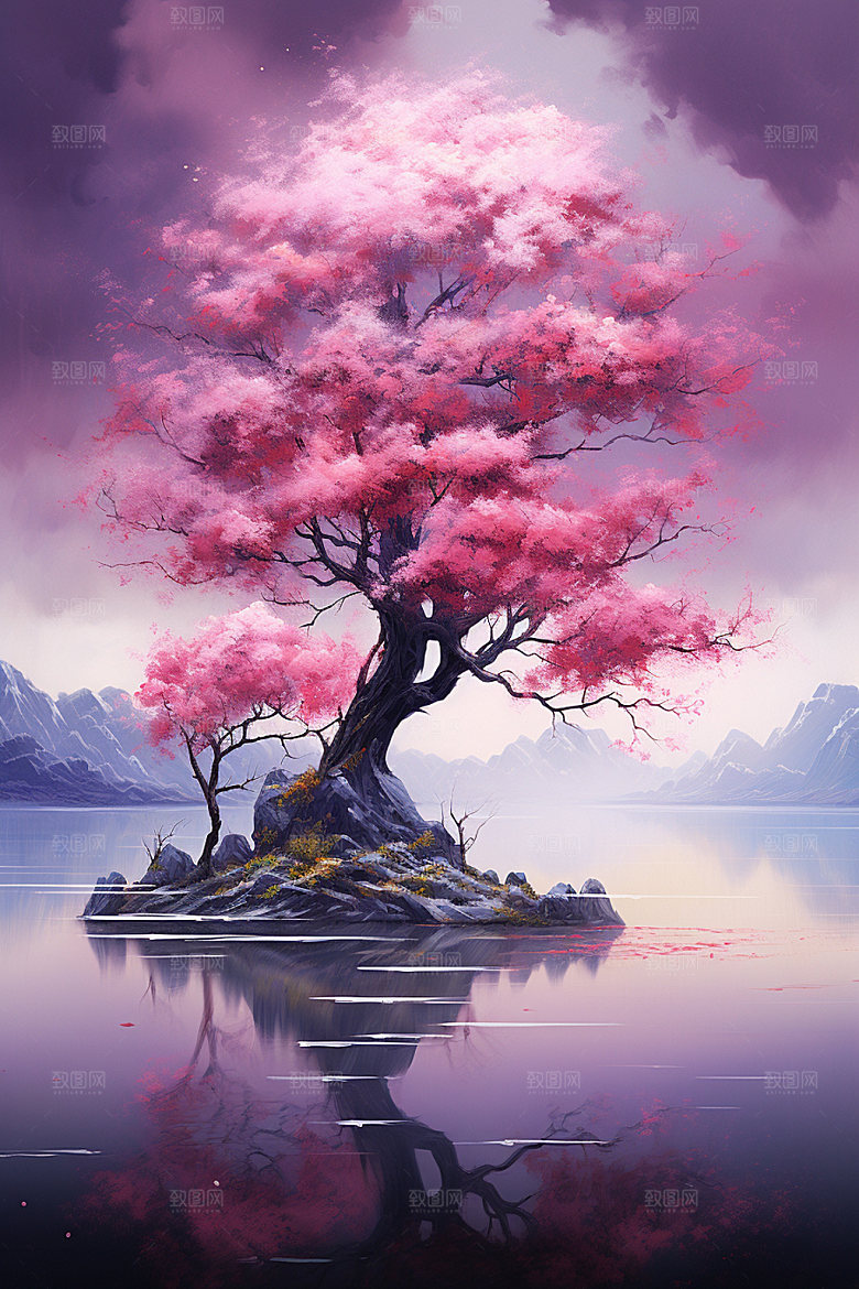 山水风光中式唯美插画