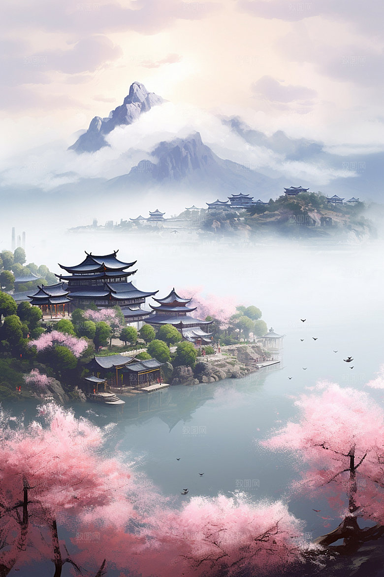 山水风光高清唯美插画
