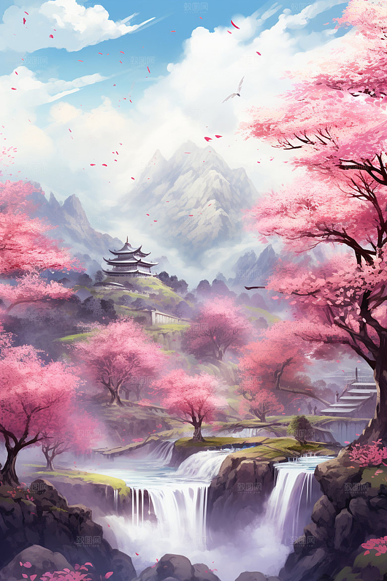 山水风光高清中式插画