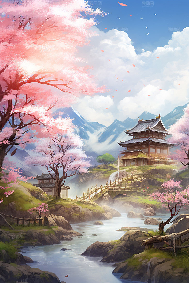 山水风光仙境高清插画