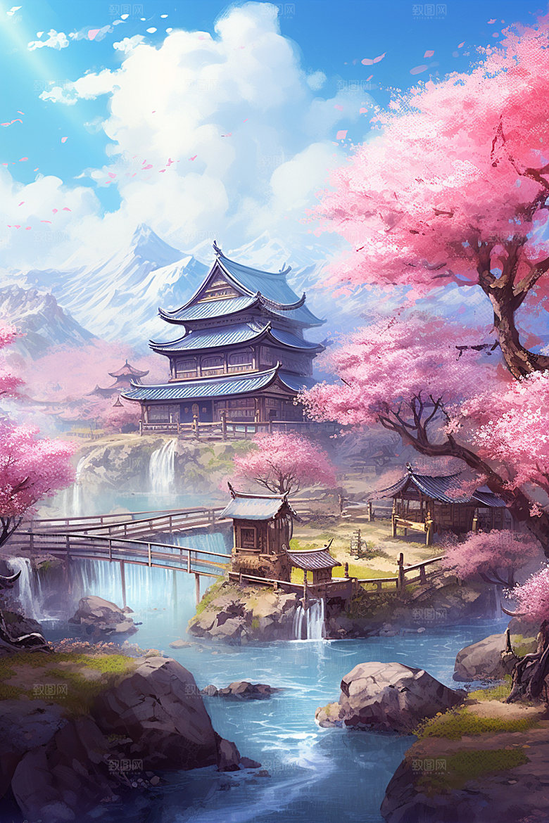 山水风光中国风高清插画