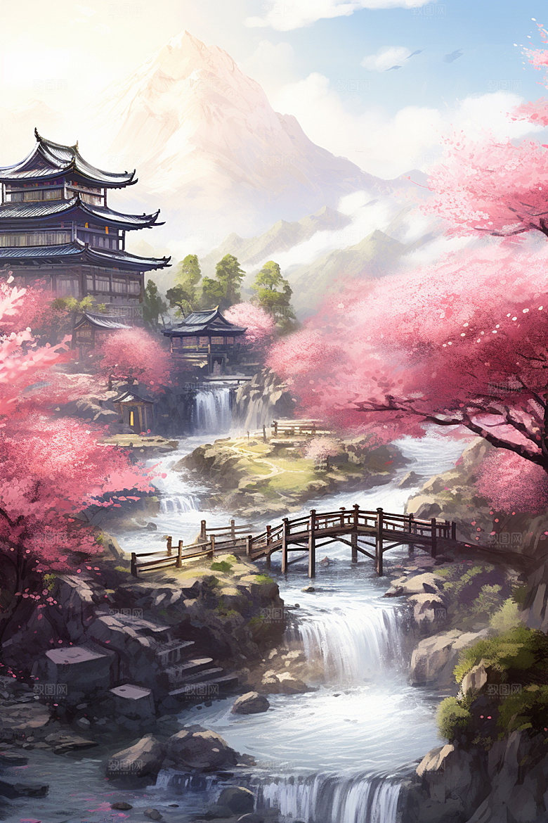 山水风光唯美高清插画