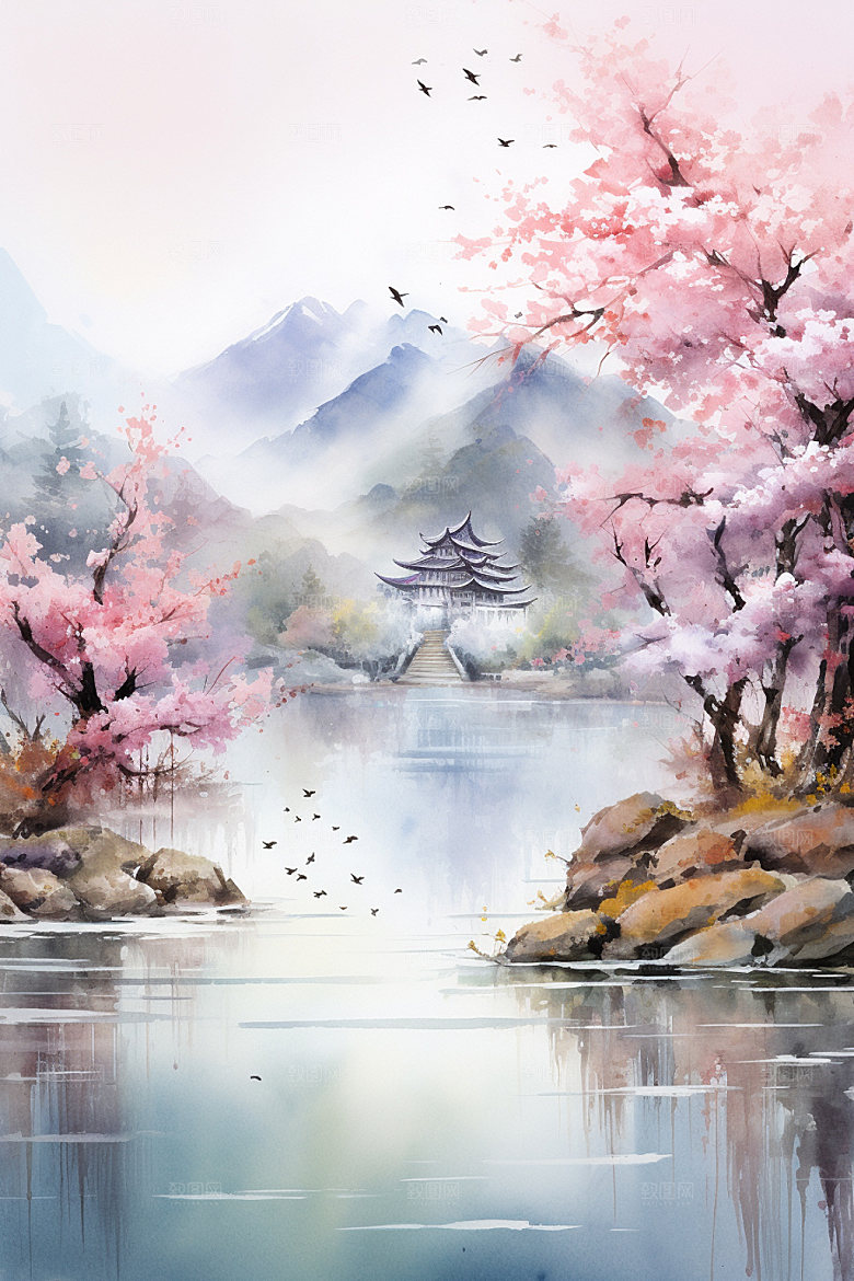 山水风光高清中国风插画