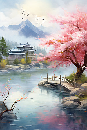 山水风光唯美中国风插画