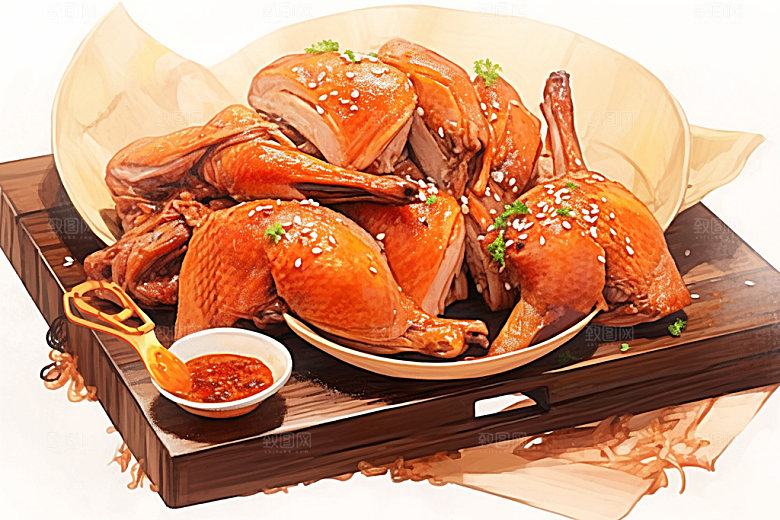 烧鸡烧腊特色美食插画