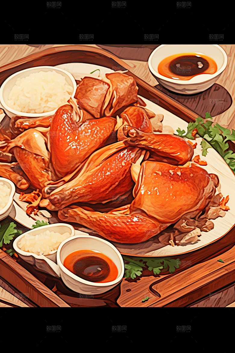 烧鸡腊味手绘插画
