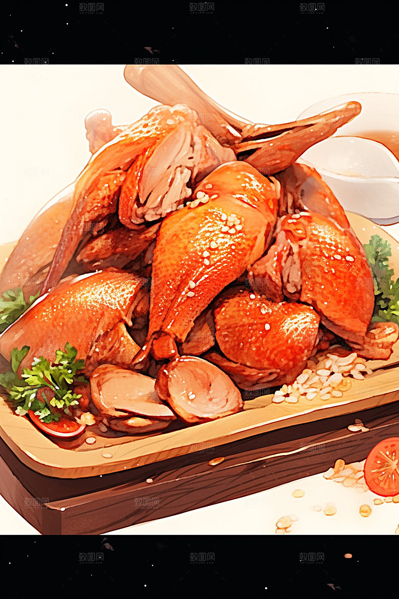 烧鸡腊味广式料理插画