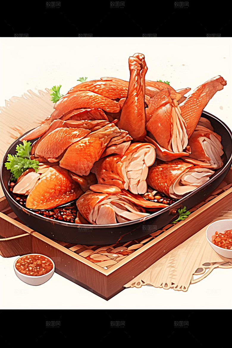 烧鸡烧腊特色美食插画