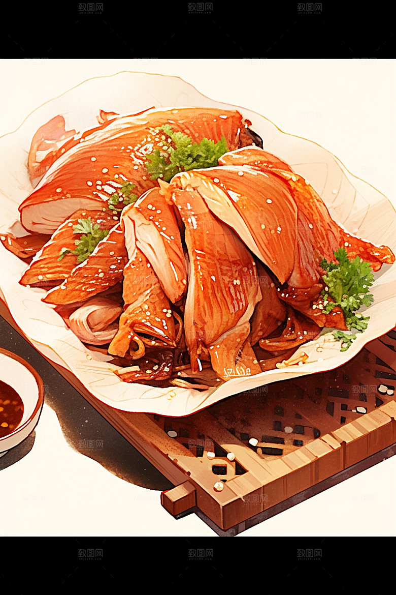 烧鸡烧腊烤鸡插画