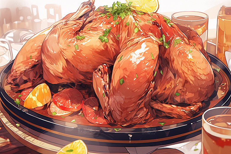 烧鸡烧腊手绘插画