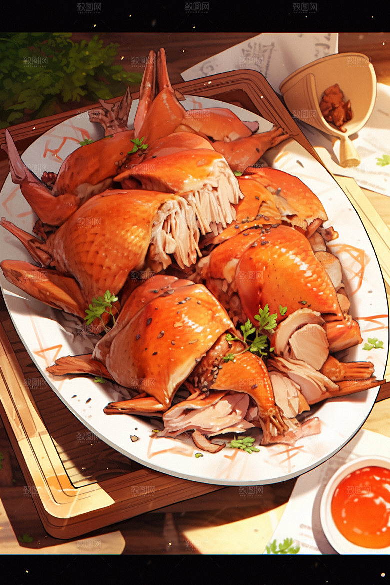 烧鸡腊味特色美食插画