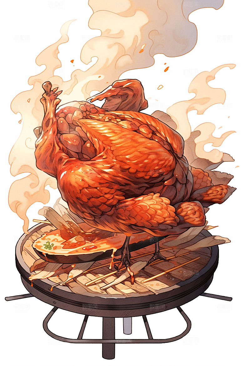 烧鸡腊味烤鸡插画