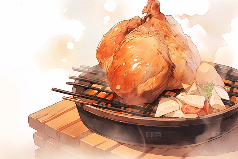 烧鸡特色美食美味插画