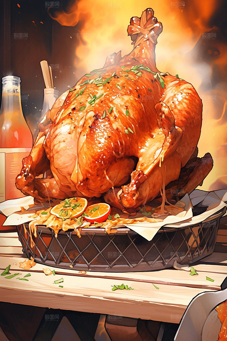 烧鸡烧腊广式料理插画