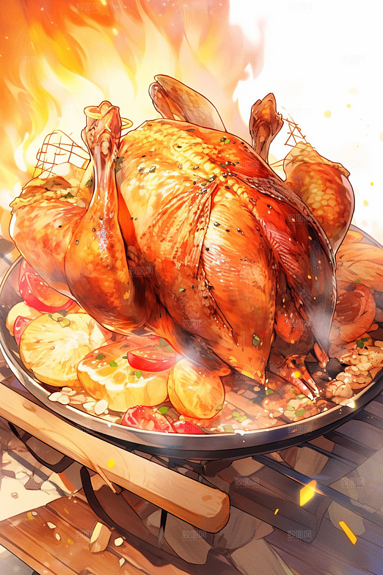 烧鸡粤菜烧腊插画