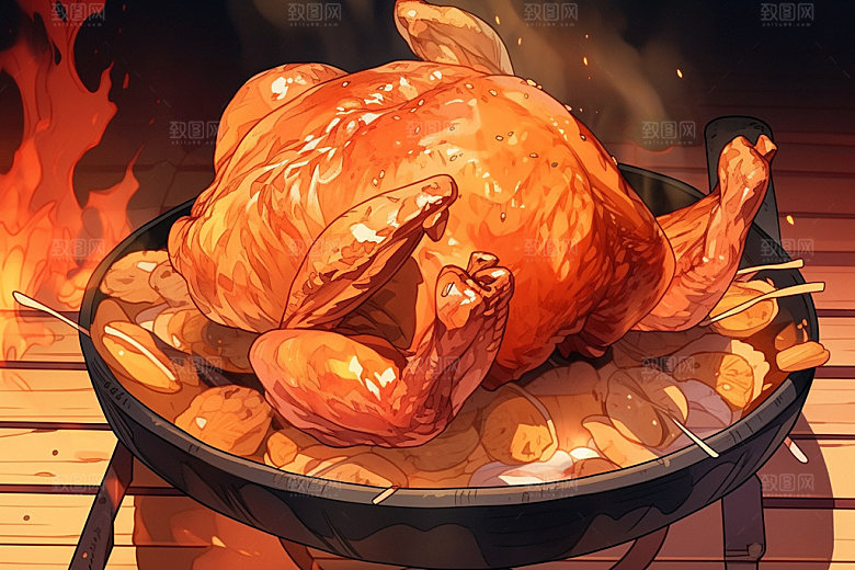 烧鸡粤菜特色美食插画