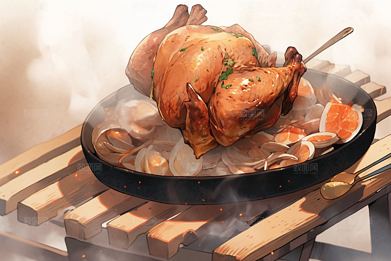 烧鸡腊味特色美食插画