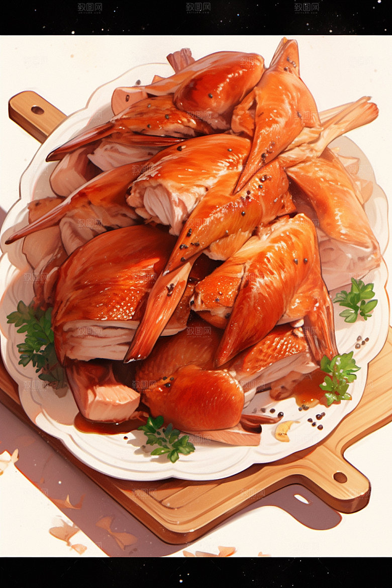 烧鸡广式料理特色美食插画