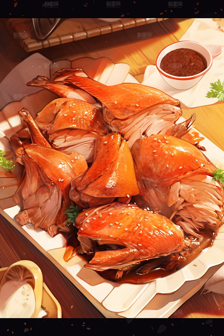烧鸡广式料理烧腊插画